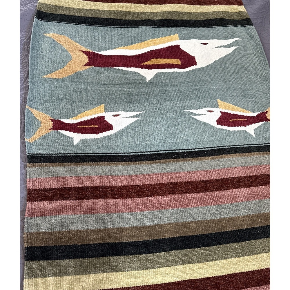 Hand Woven Colorful Fish Blanket Rug Tapestry Native Cabin Lodge Camp 80x48